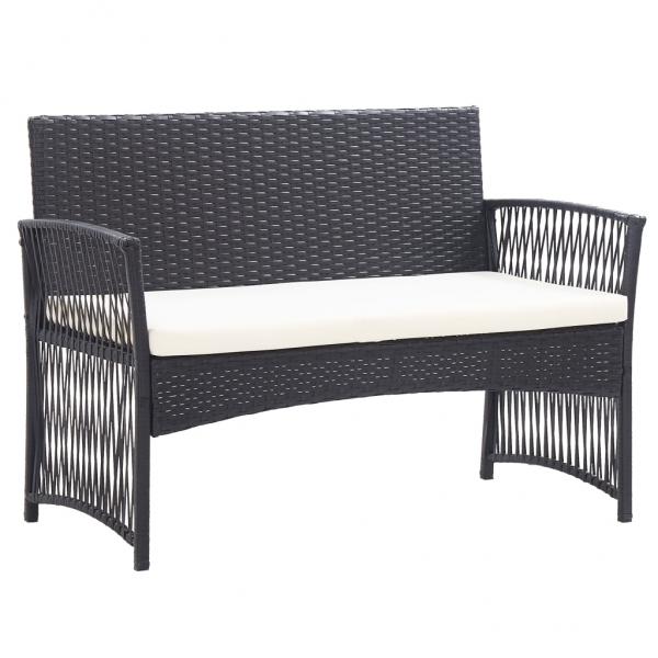 4-tlg. Garten-Lounge-Set mit Auflage Poly Rattan Schwarz