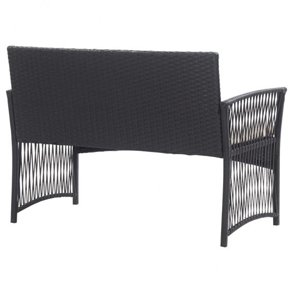 4-tlg. Garten-Lounge-Set mit Auflage Poly Rattan Schwarz