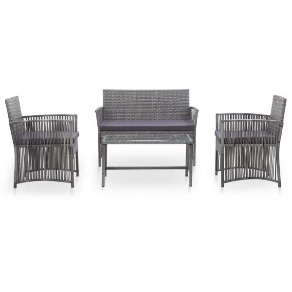 4-tlg. Garten-Lounge-Set mit Auflage Poly Rattan Anthrazit