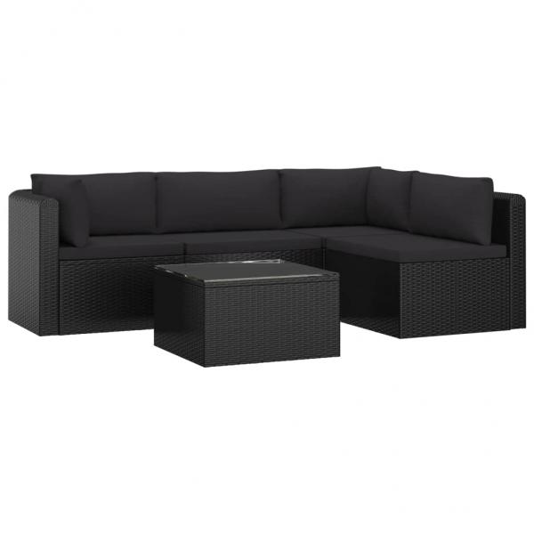 5-tlg. Garten-Lounge-Set mit Auflagen Poly Rattan Schwarz