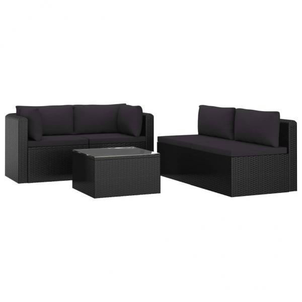 5-tlg. Garten-Lounge-Set mit Auflagen Poly Rattan Schwarz