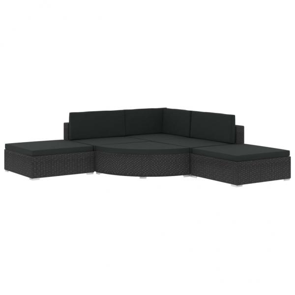 6-tlg. Garten-Lounge-Set mit Auflagen Poly Rattan Schwarz