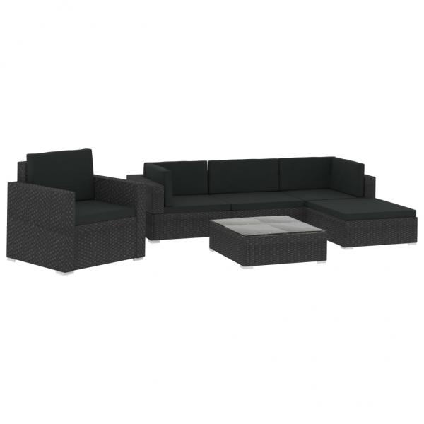 6-tlg. Garten-Lounge-Set mit Auflagen Poly Rattan Schwarz