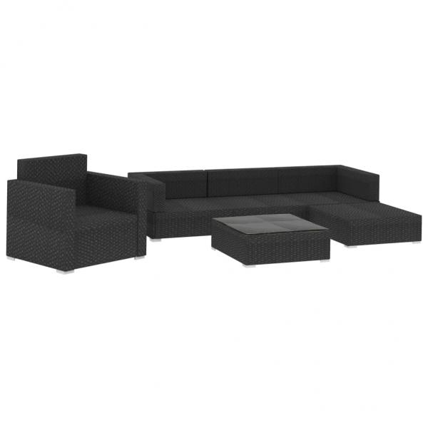 6-tlg. Garten-Lounge-Set mit Auflagen Poly Rattan Schwarz