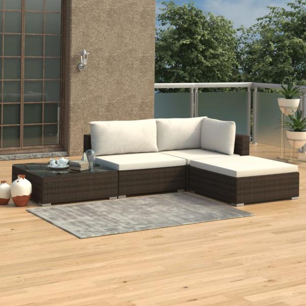 ARDEBO.de - 4-tlg. Garten-Lounge-Set mit Auflagen Poly Rattan Braun