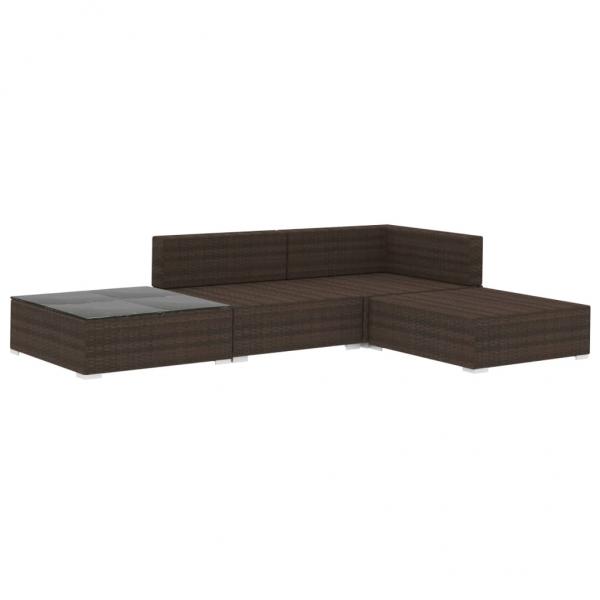 4-tlg. Garten-Lounge-Set mit Auflagen Poly Rattan Braun