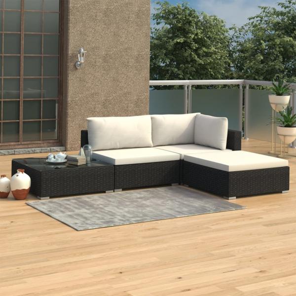 ARDEBO.de - 4-tlg. Garten-Lounge-Set mit Auflagen Poly Rattan Schwarz