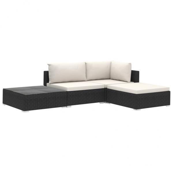 4-tlg. Garten-Lounge-Set mit Auflagen Poly Rattan Schwarz