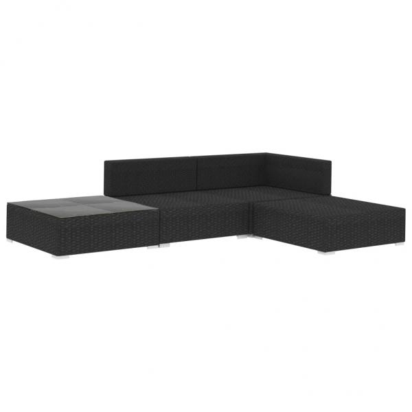 4-tlg. Garten-Lounge-Set mit Auflagen Poly Rattan Schwarz