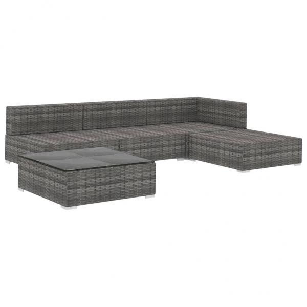 5-tlg. Garten-Lounge-Set mit Auflagen Poly Rattan Grau