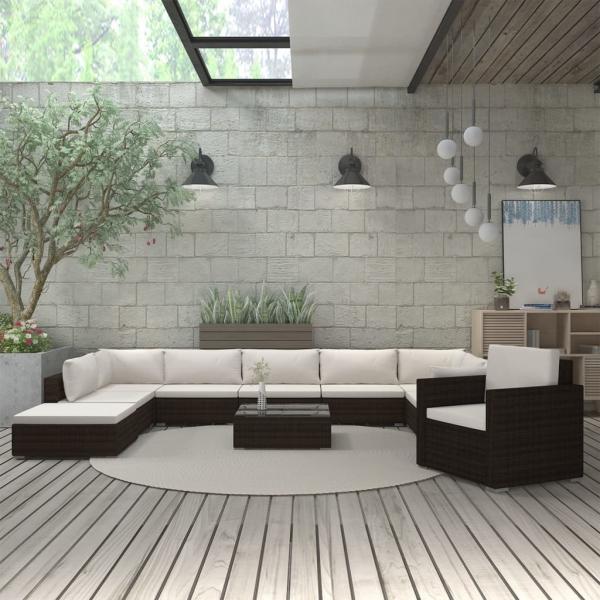 ARDEBO.de - 11-tlg. Garten-Lounge-Set mit Auflagen Poly Rattan Braun