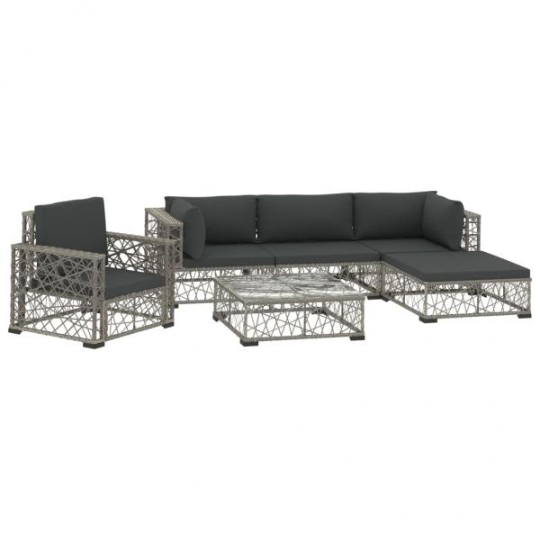 6-tlg. Garten-Lounge-Set mit Auflagen Poly Rattan Grau