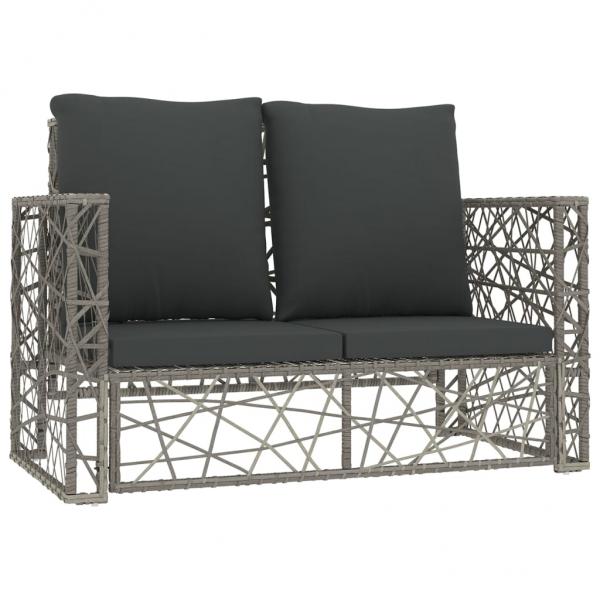 2-tlg. Garten-Lounge-Set mit Auflagen Poly Rattan Grau