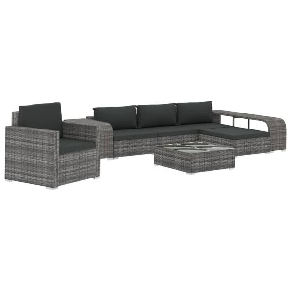 8-tlg. Garten-Lounge-Set mit Auflagen Poly Rattan Grau