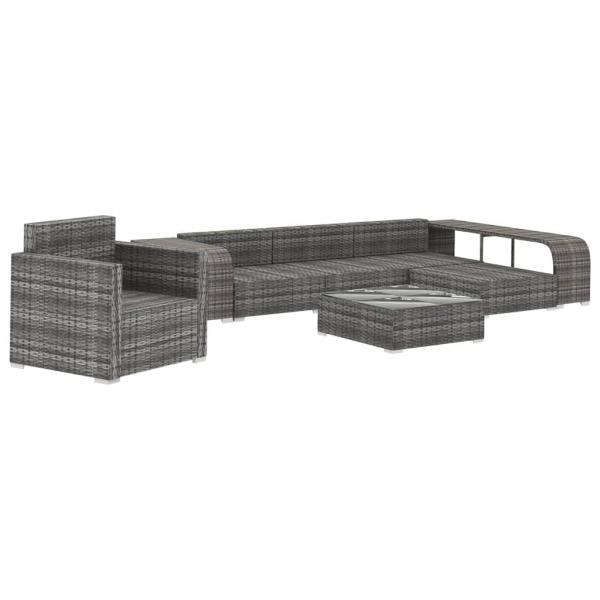 8-tlg. Garten-Lounge-Set mit Auflagen Poly Rattan Grau