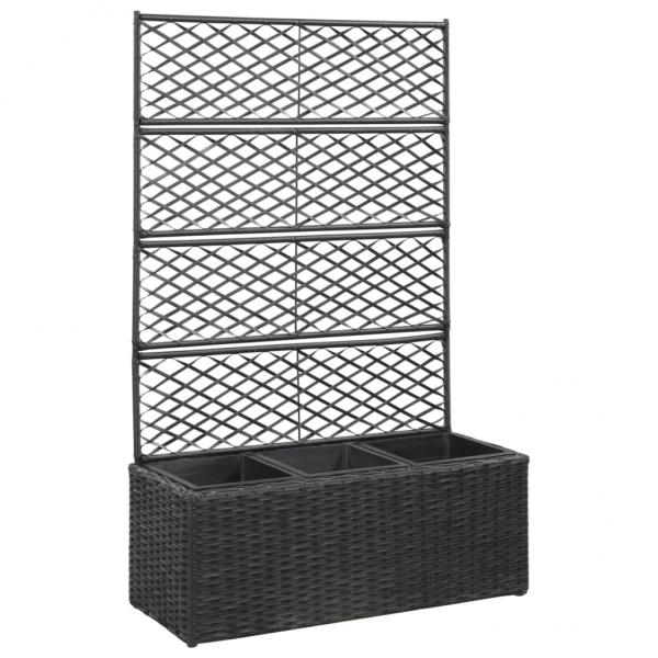 ARDEBO.de - Hochbeet mit Rankgitter 3 Töpfe 83×30×130cm Poly Rattan Schwarz