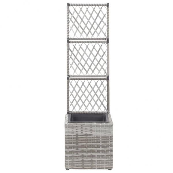 Hochbeet mit Rankgitter 1 Topf 30x30x107 cm Poly Rattan Grau