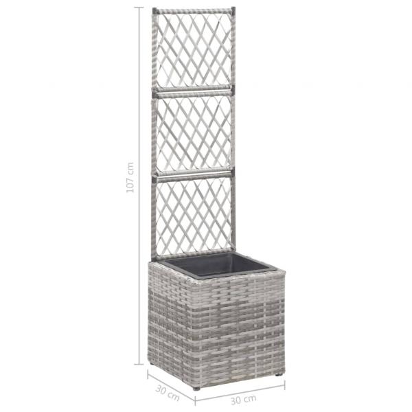 Hochbeet mit Rankgitter 1 Topf 30x30x107 cm Poly Rattan Grau