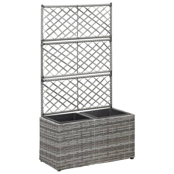 ARDEBO.de - Hochbeet mit Rankgitter 2 Töpfe 58×30×107cm Poly Rattan Grau