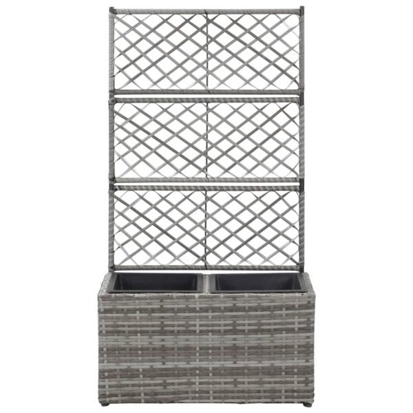 Hochbeet mit Rankgitter 2 Töpfe 58×30×107cm Poly Rattan Grau