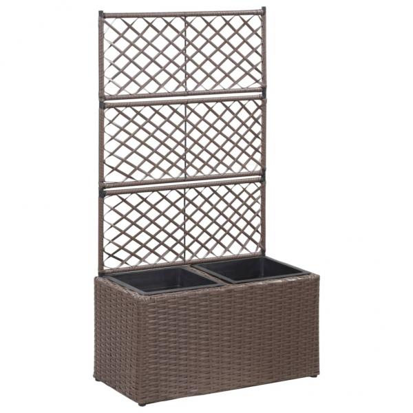 ARDEBO.de - Hochbeet mit Rankgitter 2 Töpfe 58×30×107cm Poly Rattan Braun