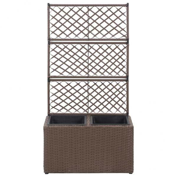 Hochbeet mit Rankgitter 2 Töpfe 58×30×107cm Poly Rattan Braun