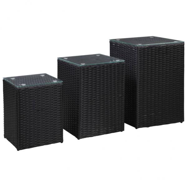 ARDEBO.de - Beistelltische 3 Stk. mit Glasplatte Schwarz Poly Rattan