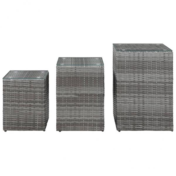 Beistelltische 3 Stk. mit Glasplatte Grau Poly Rattan