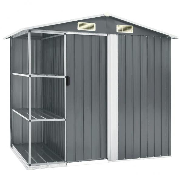 ARDEBO.de - Gartenhaus mit Regal Grau 205x130x183 cm Eisen