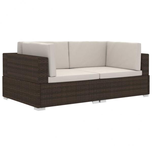 Ecksofas 2 Stk. mit Auflagen Poly Rattan Braun