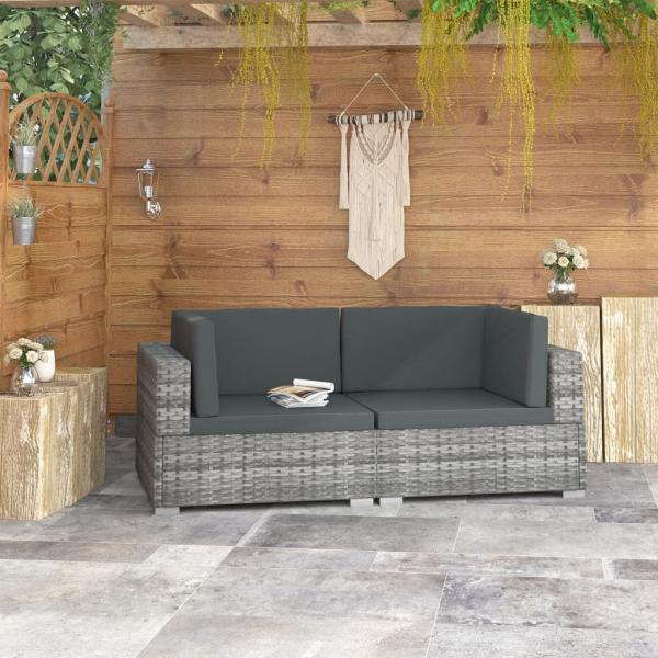 ARDEBO.de - Ecksofas 2 Stk. mit Auflagen Poly Rattan Grau