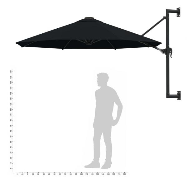 Sonnenschirm Wandmontage mit Metallmast 300 cm Schwarz