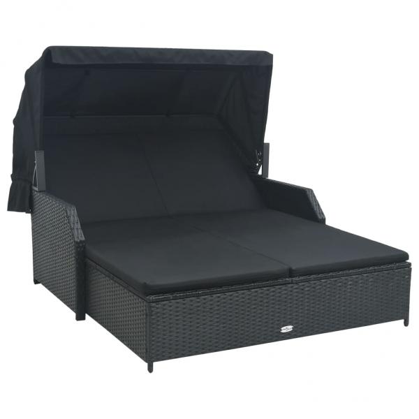 ARDEBO.de - 2-Personen-Sonnenliege mit Sonnendach Poly Rattan Schwarz