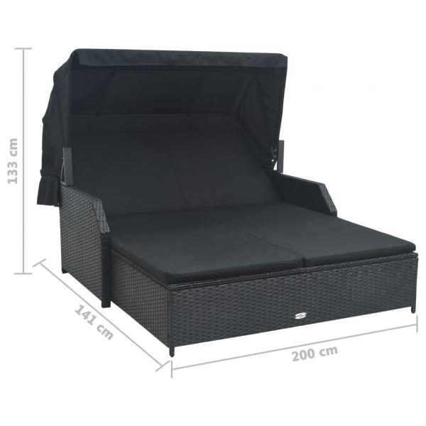 2-Personen-Sonnenliege mit Sonnendach Poly Rattan Schwarz