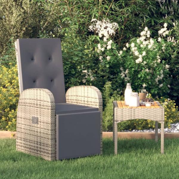 ARDEBO.de - Garten-Liegestuhl mit Auflage Poly Rattan Grau