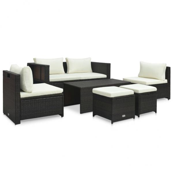 ARDEBO.de - 6-tlg. Garten-Lounge-Set mit Auflagen Poly Rattan Braun