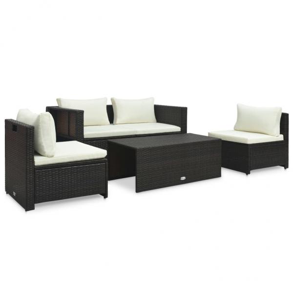 6-tlg. Garten-Lounge-Set mit Auflagen Poly Rattan Braun