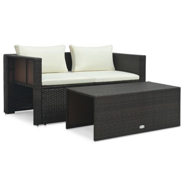 6-tlg. Garten-Lounge-Set mit Auflagen Poly Rattan Braun