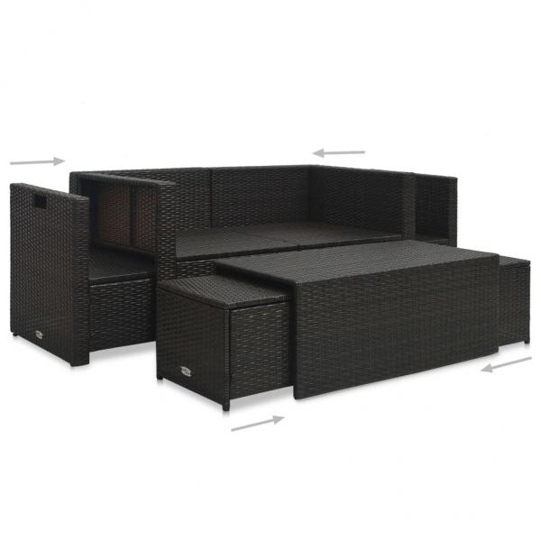 6-tlg. Garten-Lounge-Set mit Auflagen Poly Rattan Braun