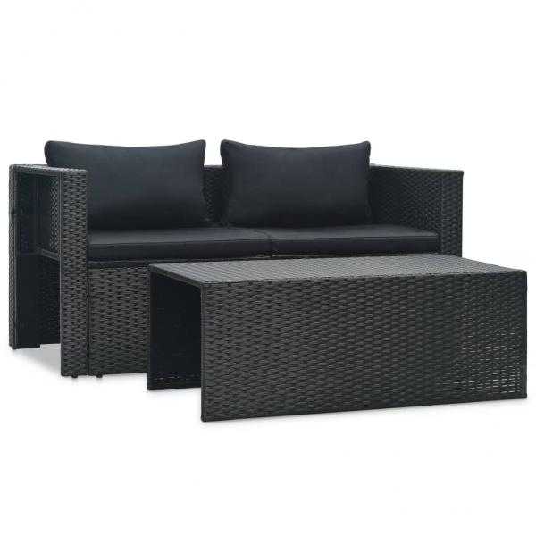 6-tlg. Garten-Lounge-Set mit Auflagen Poly Rattan Schwarz