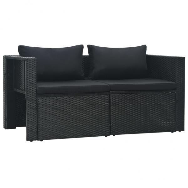 6-tlg. Garten-Lounge-Set mit Auflagen Poly Rattan Schwarz