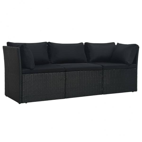 4-tlg. Garten-Lounge-Set mit Auflagen Poly Rattan Schwarz