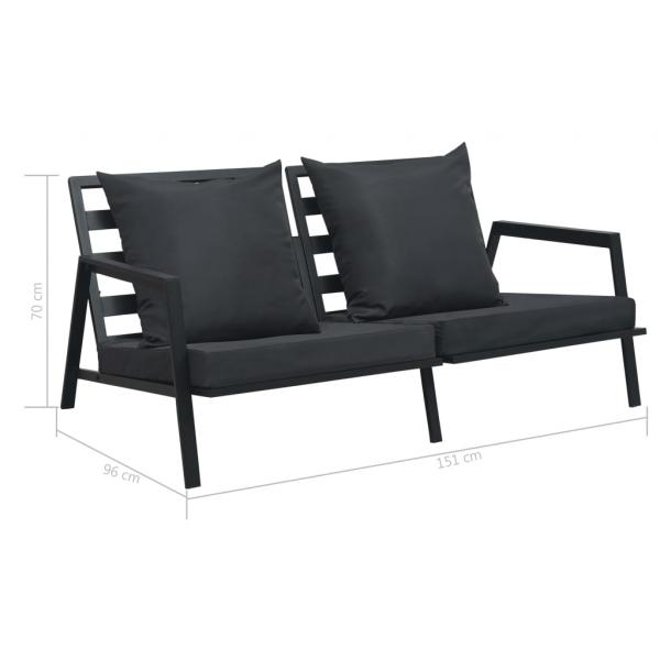 2-Sitzer-Gartensofa mit Auflagen Dunkelgrau Aluminium