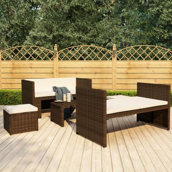 ARDEBO.de - 5-tlg. Garten-Lounge-Set mit Auflagen Poly Rattan Braun