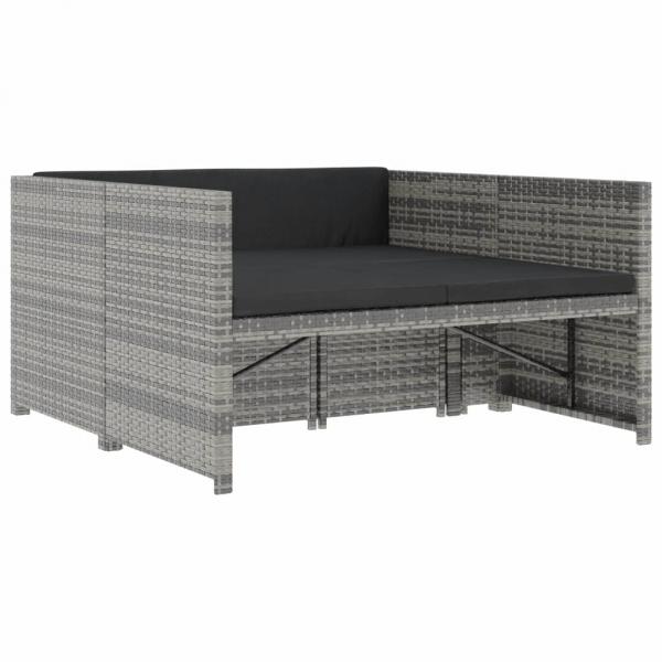 5-tlg. Garten-Lounge-Set mit Auflagen Poly Rattan Grau