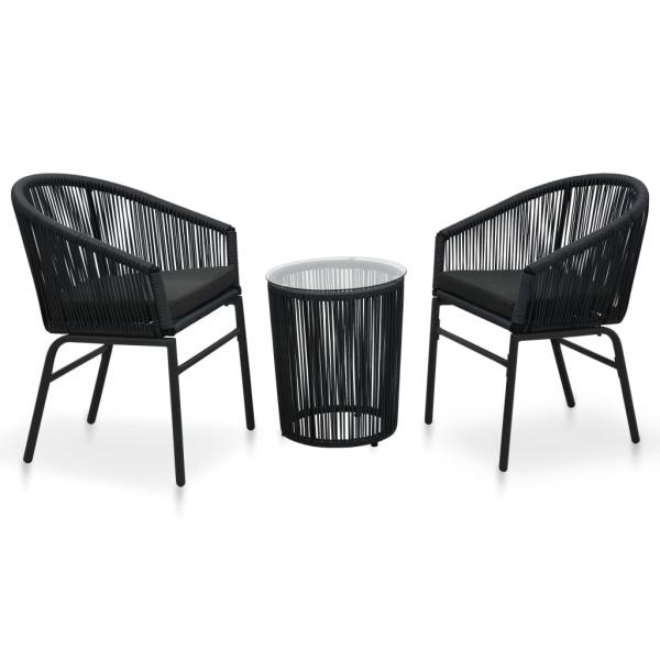 ARDEBO.de - 3-tlg. Bistro-Set mit Kissen PE-Rattan Schwarz  