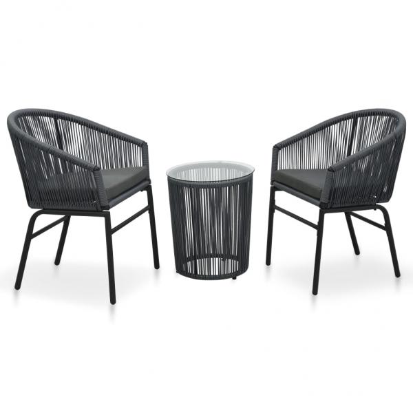 ARDEBO.de - 3-tlg. Bistro-Set mit Kissen PE-Rattan Grau