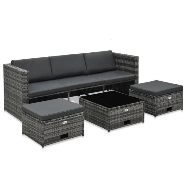 4-tlg. Garten-Lounge-Set mit Auflagen Poly Rattan Grau