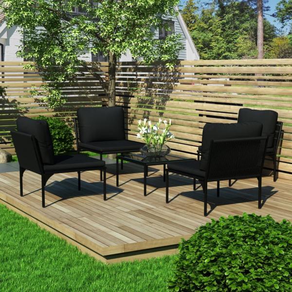 ARDEBO.de - 5-tlg. Garten-Lounge-Set mit Auflagen Schwarz PVC 