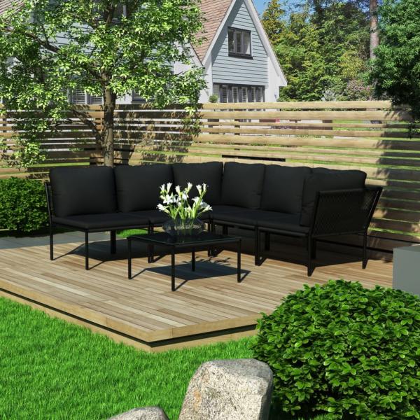 ARDEBO.de - 6-tlg. Garten-Lounge-Set mit Auflagen Schwarz PVC 